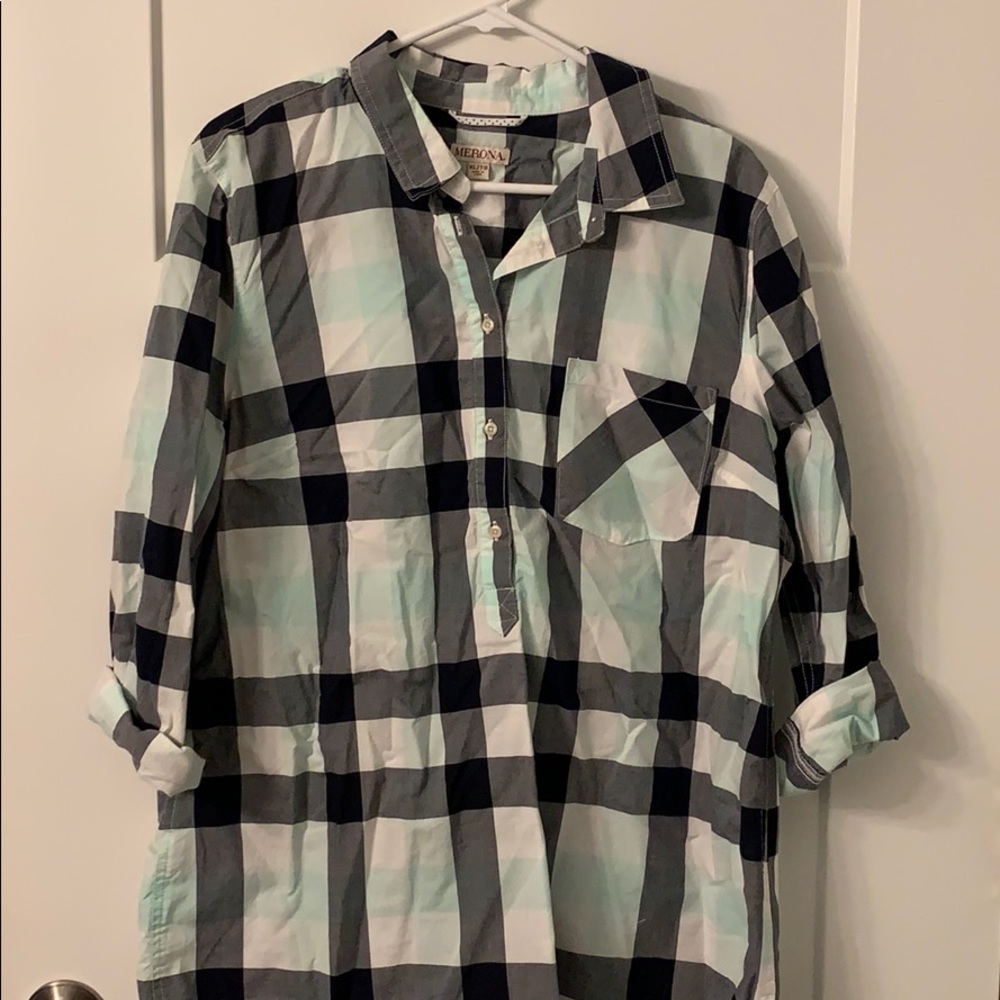 Mint and black plaid tunic